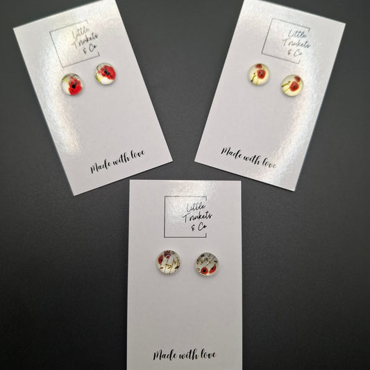 Anzac Poppy Cabochon Stud Earrings (Assorted)