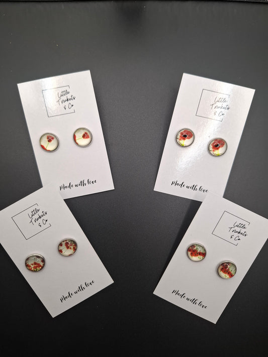 Anzac Poppy Cabochon Stud Earrings (Assorted)