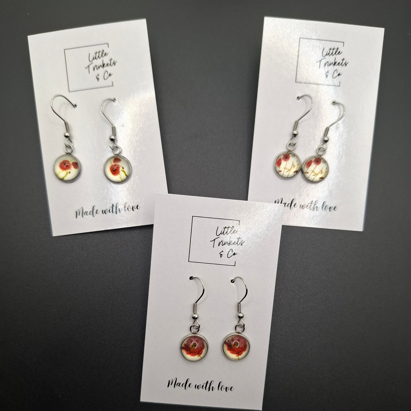 Anzac Poppy Cabochon Dangle Earrings (Assorted)