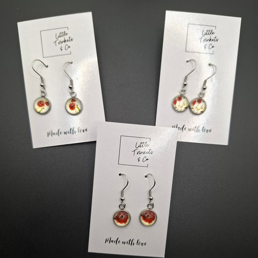 Anzac Poppy Cabochon Dangle Earrings (Assorted)